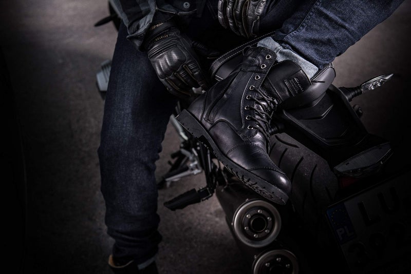 SHIMA THOMSON Motorbike Boots for Men Reinforced Leather Mens Biker Boots with Side Zipper Ankle Support Anti-Slip Sole Gear Shift Handle (Black, 10) - Image 4
